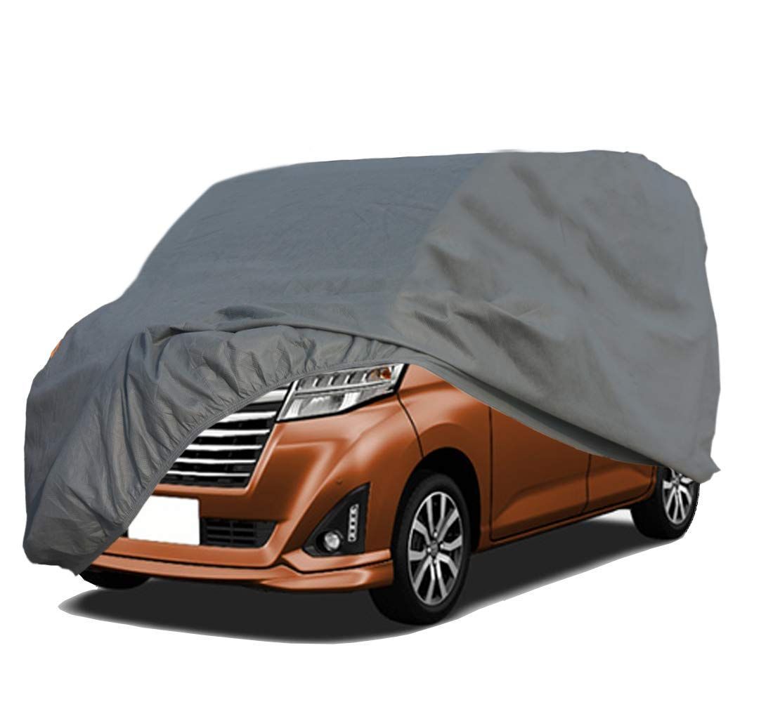 Size:375*170*190CM_Color:グレー ボディーカバー 不織布 裏起毛 車カバー 軽自動車 4層構造 防水防塵防輻射紫外線， 四季対応 カーカバー 軽自動車 対応 (軽自動車375*170*190CM， グレー)