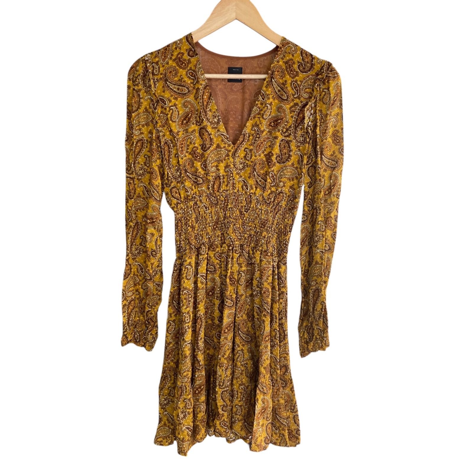 HT PINKO Pinko Dress V-neck Long sleeve Paisley pattern Yellow brown  Women's 38  Mercari Japan: Shop from Japan