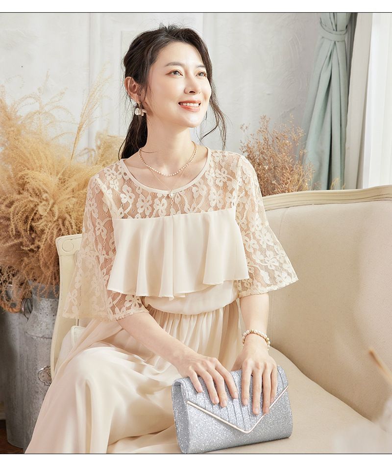 ドレス パーティードレス ロングワンピース シフォン ドレス ドレスワンピース 総レース ロング丈 結婚式 披露宴 二次会 20代 30代 40代 レ