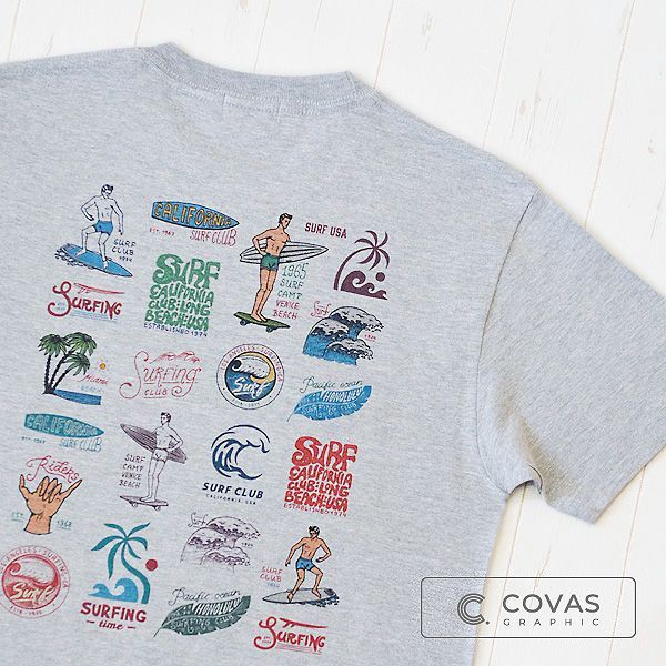 COVAS　メンズ＆レディース・半袖Tシャツ　”サーフUSA”　杢グレー　349437-14