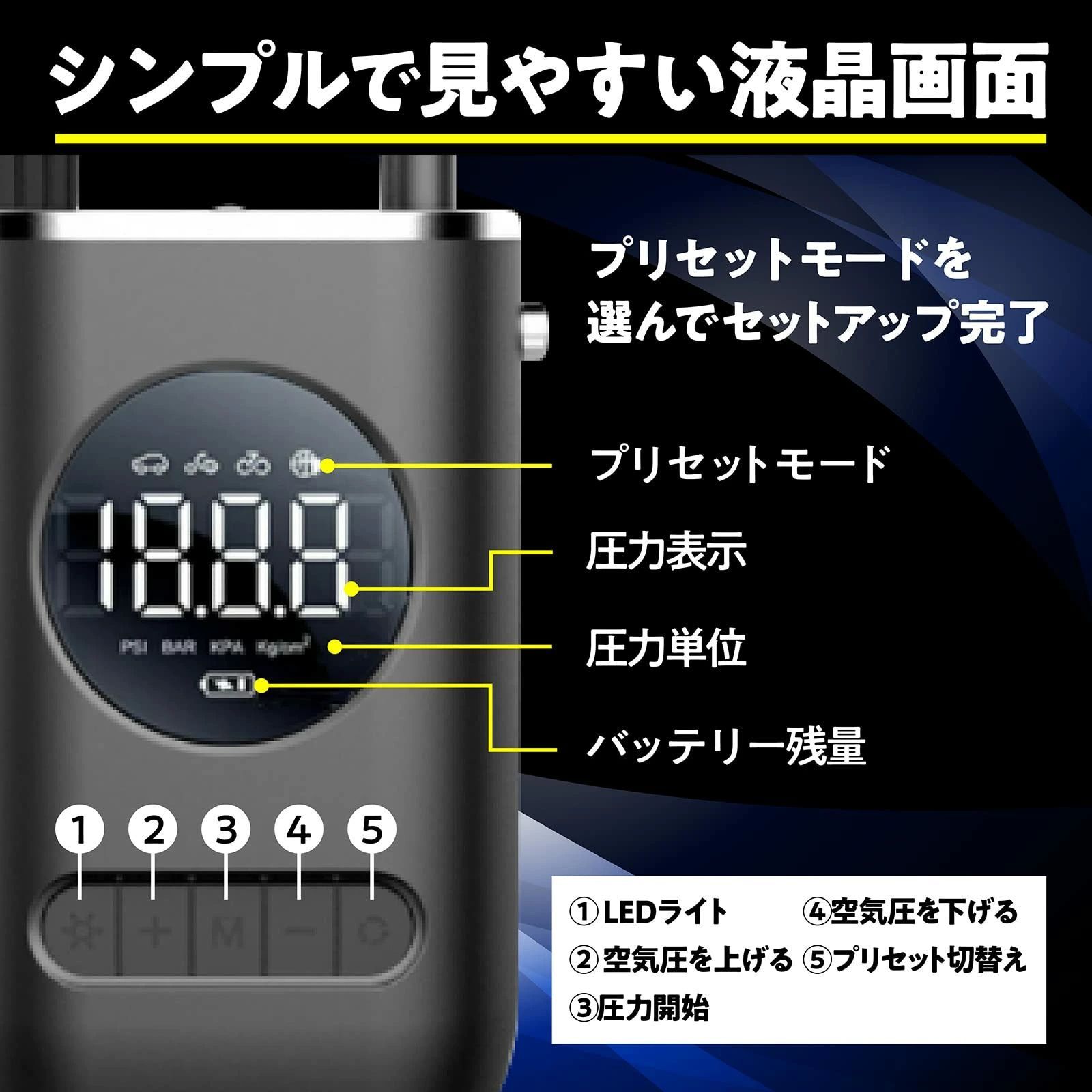 電動空気入れ 液晶ディスプレイ LEDライト 4000mAh Amazon | 電動空気入れ 自転車 空気入れ 電動 小型 4000mAh 原付