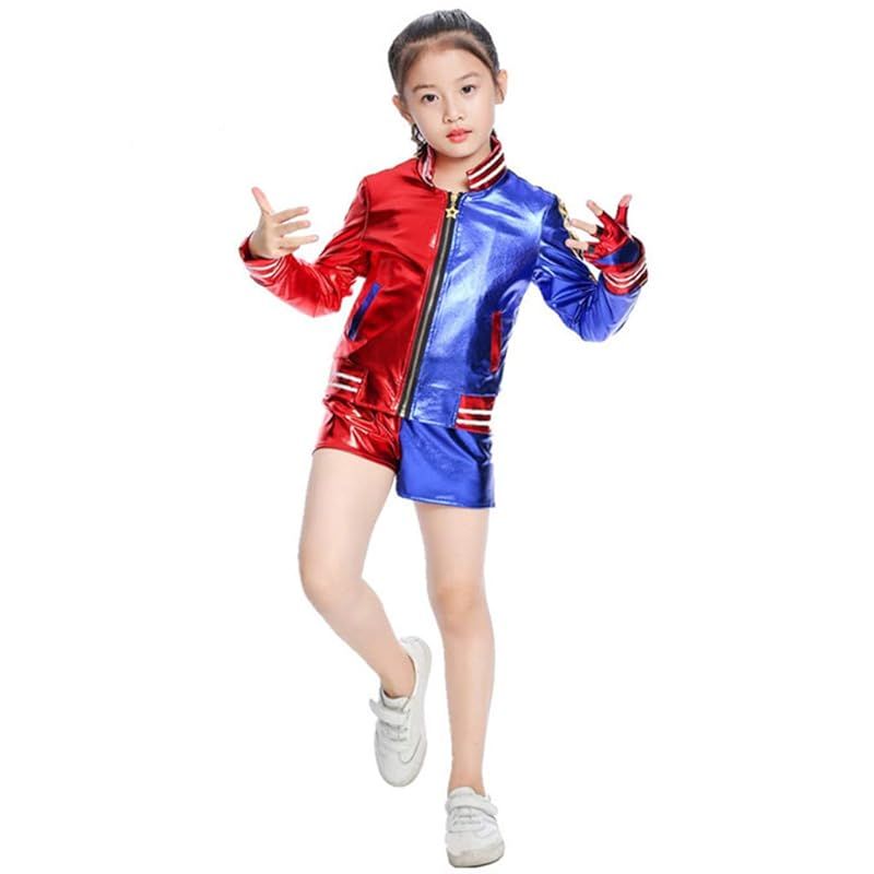[Crusward] クイン コスプレ 子供用 コスプレ 衣装 ジョーカー 4点セット 手袋付き 仮装 変装 演出服 舞踏服 文化祭 学園祭 イベント ハロウィン クリスマス コスチューム 誕生日 プレゼント (130 