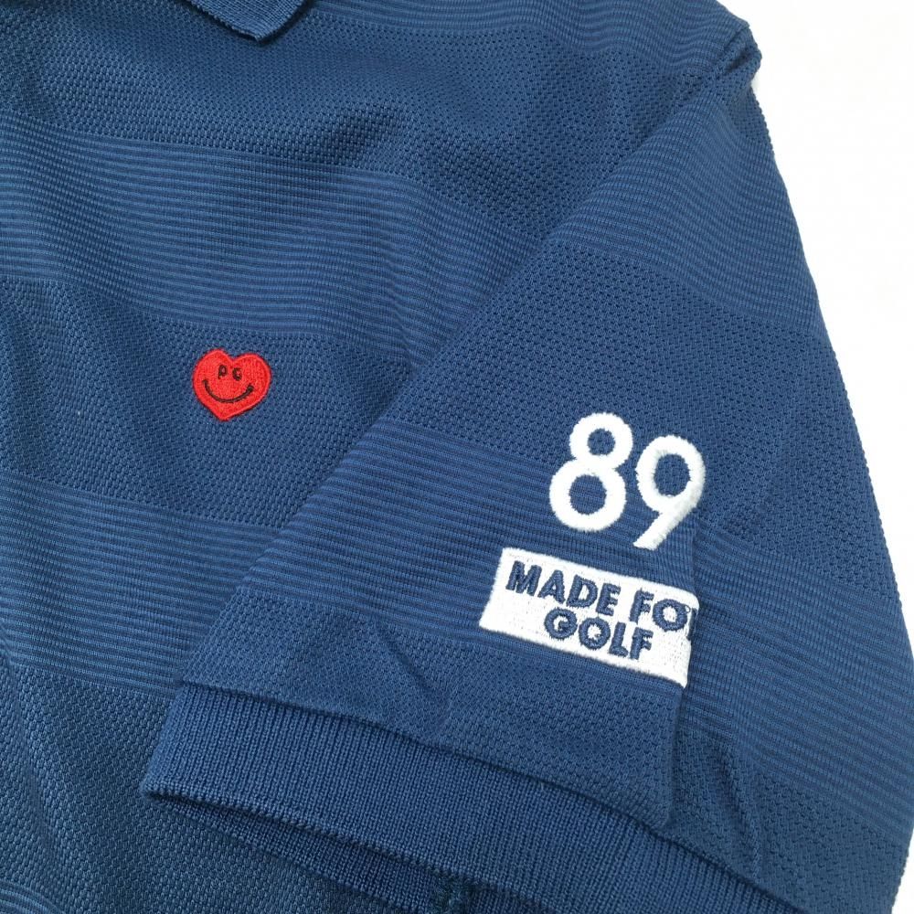 パーリーゲイツ 半袖ポロシャツ ネイビー×白 ハート柄 メンズ 5(L