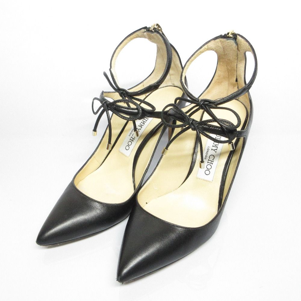 良品 JIMMY CHOO ジミーチュウ レザー ポインテッドトゥ リボン 良品 JIMMY CHOO ジミーチュウ レザー ポインテッドトゥ リボン