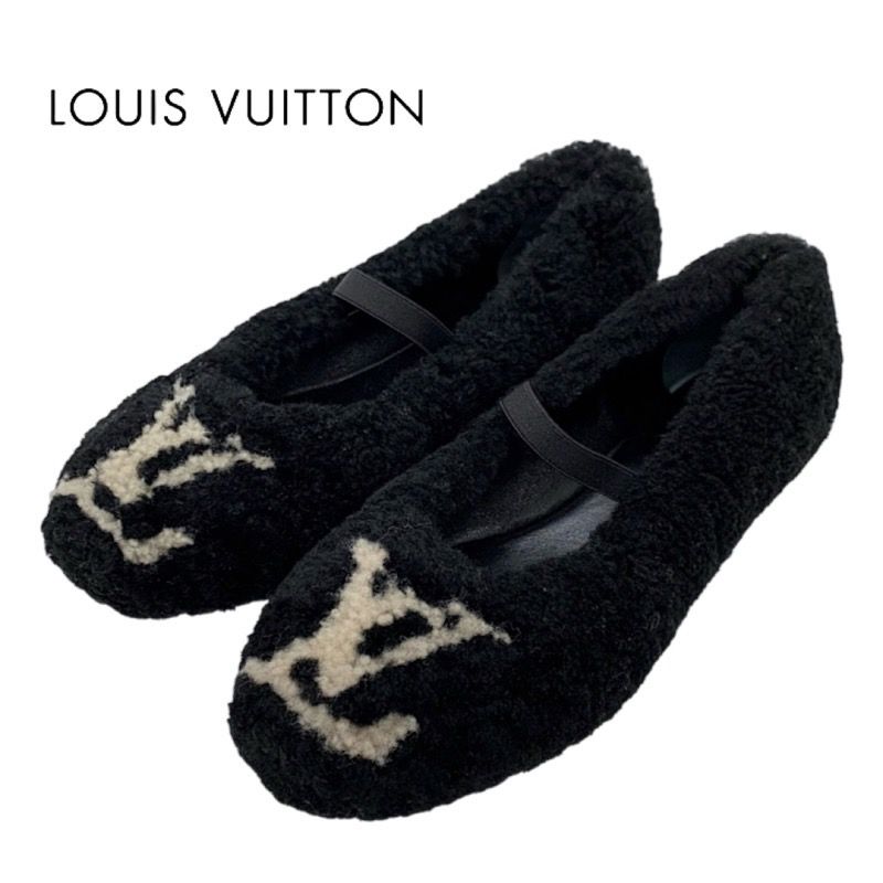 ルイヴィトン LOUIS VUITTON ポピライン フラットシューズ 靴 シューズ ムートン ブラック ボア LV バレエシューズ