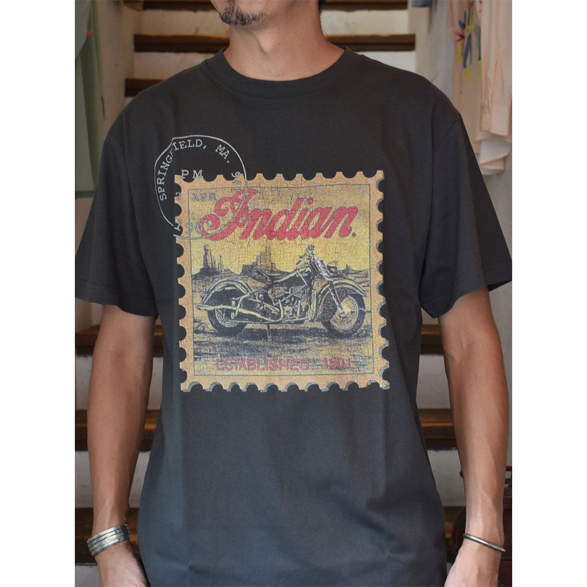 WAREHOUSE インディアンTシャツ　新品　スミクロ　XL 新品】 Indian インディアン VINTAGE TEE STAMP メンズ/レディース