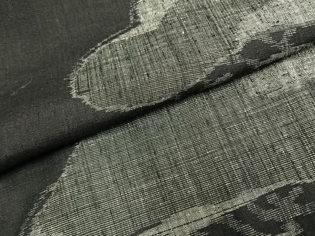 平和屋着物▽上質な紬 単衣 源氏車花文 黒地 正絹 逸品