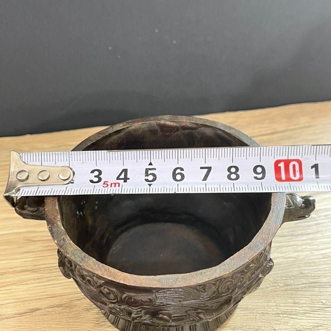 香炉 双獣耳浮彫盤竜薫香炉 香具 仏堂香炉 工芸品 銅製品 置物