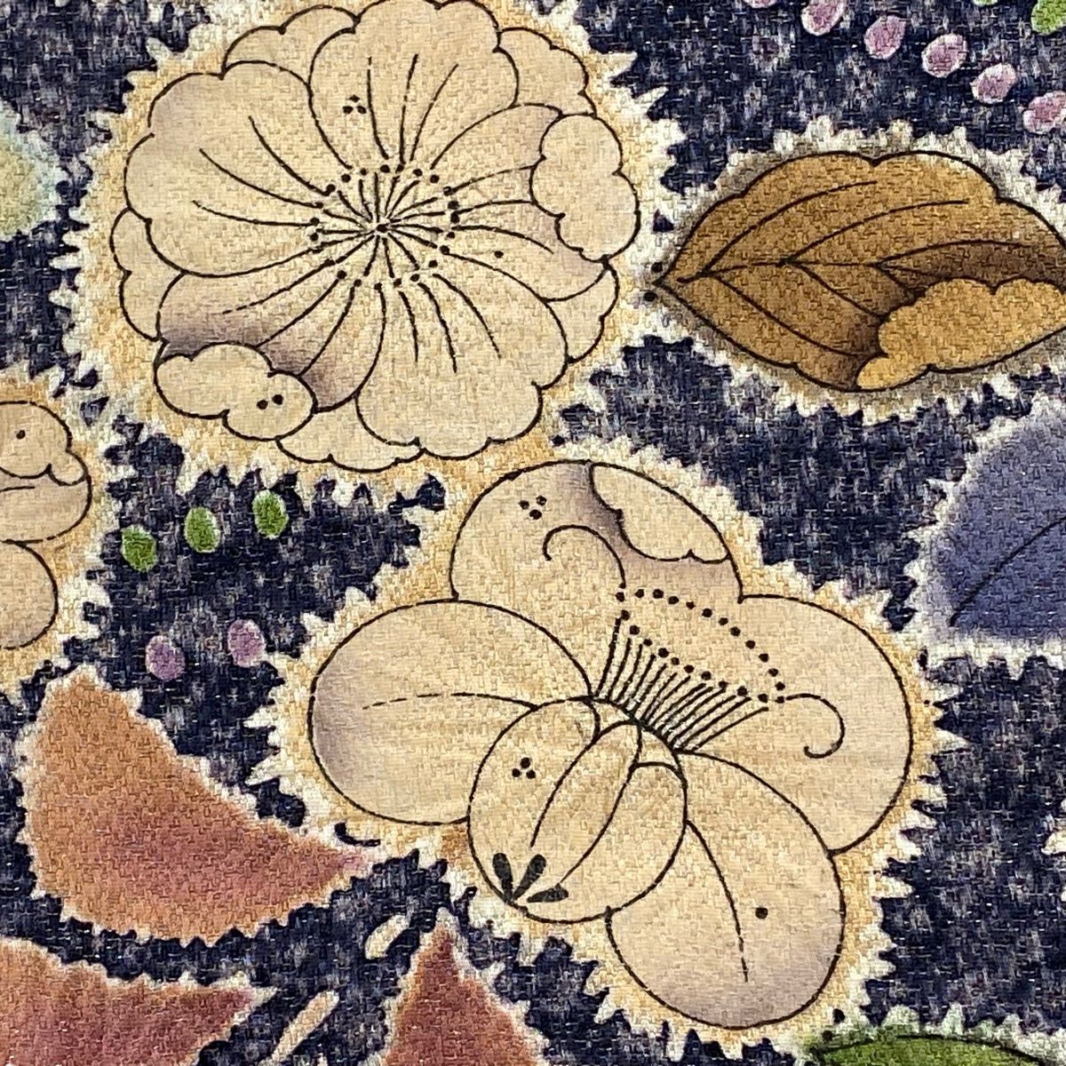 袋帯 美品 名品 辻が花柄 草花 銀糸 灰紫 お太鼓柄 正絹 【中古