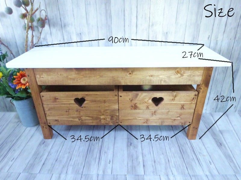 ハンドメイド 2人掛けベンチ ハートボックス ホワイト✕チーク色 MARWIL-DEMENAGEMENTS_CH