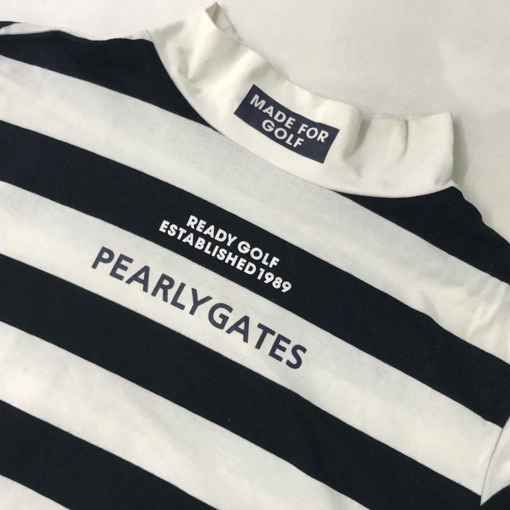 Size:1 PEARLY GATES Short Sleeve High Neck T-shirt Border Navy