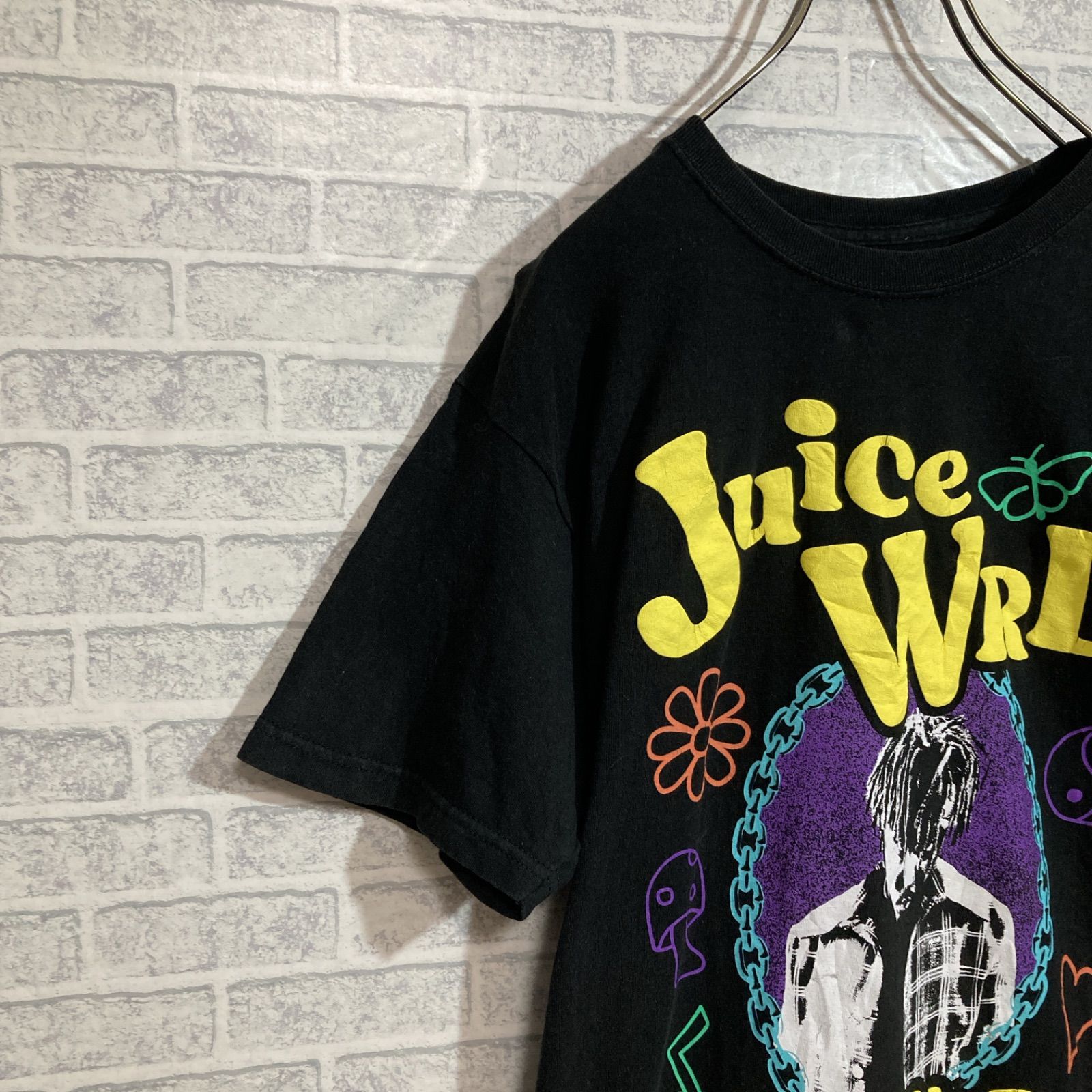 Juice Wrld【Tシャツ☆半袖☆ジュースワールドラップ☆ラッパー☆ミュージック☆Uネック☆コットン☆黒☆古着】Mサイズ