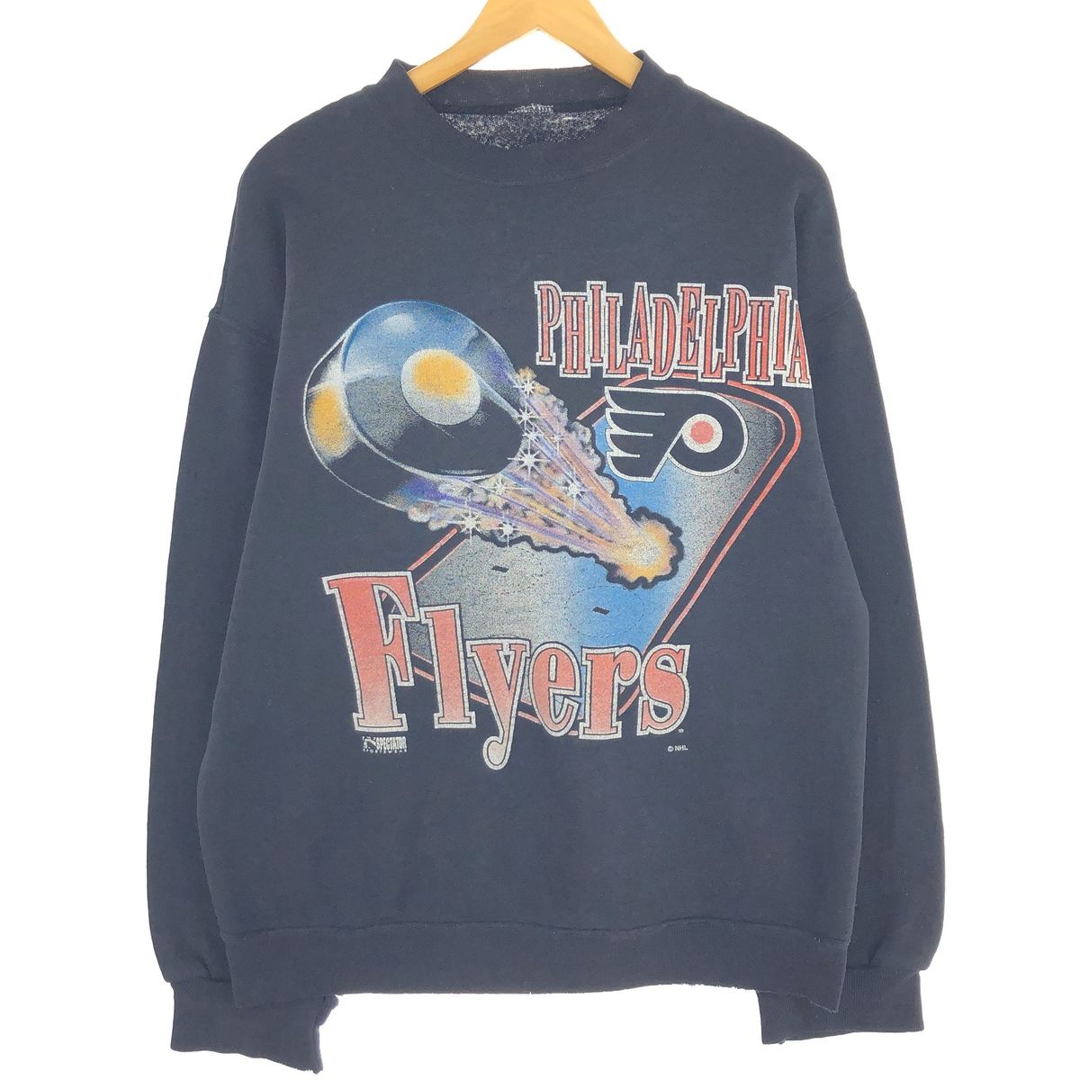 古着 NHL PHILADELPHIA FLYERS フィラデルフィアフライヤーズ プリントスウェットシャツ トレーナー メンズL/eaa411397