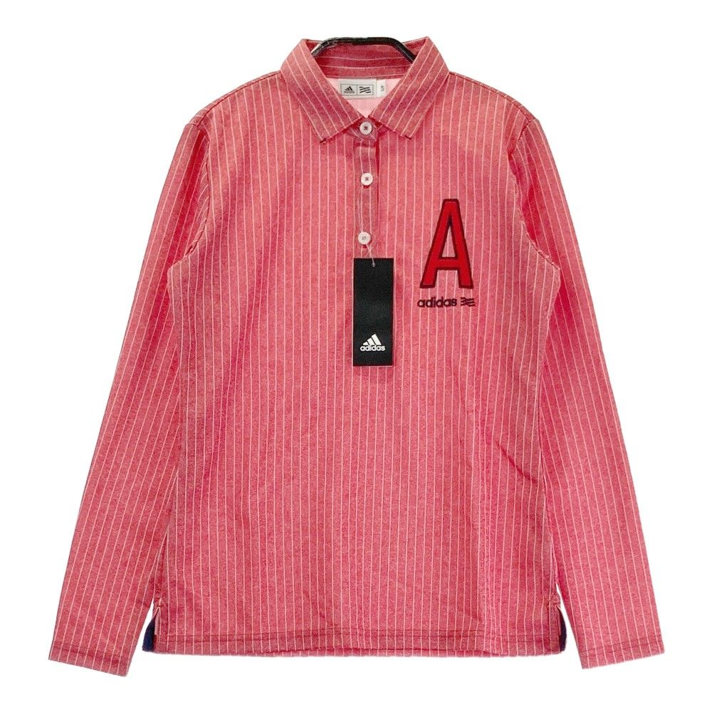 サイズ：S ADIDAS GOLF アディダスゴルフ N68209 長袖ポロシャツ ストライプ柄 レッド系 [240101344812]# ゴルフウェア レディース ストスト