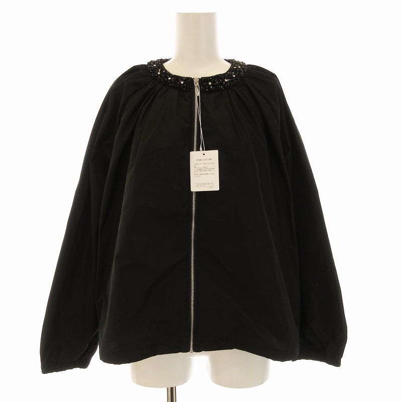 ドゥクラッセ DoCLASSE タグ付き ブルゾン ジップアップ ビジュー ナイロン 7 S 黒 ブラック /EE