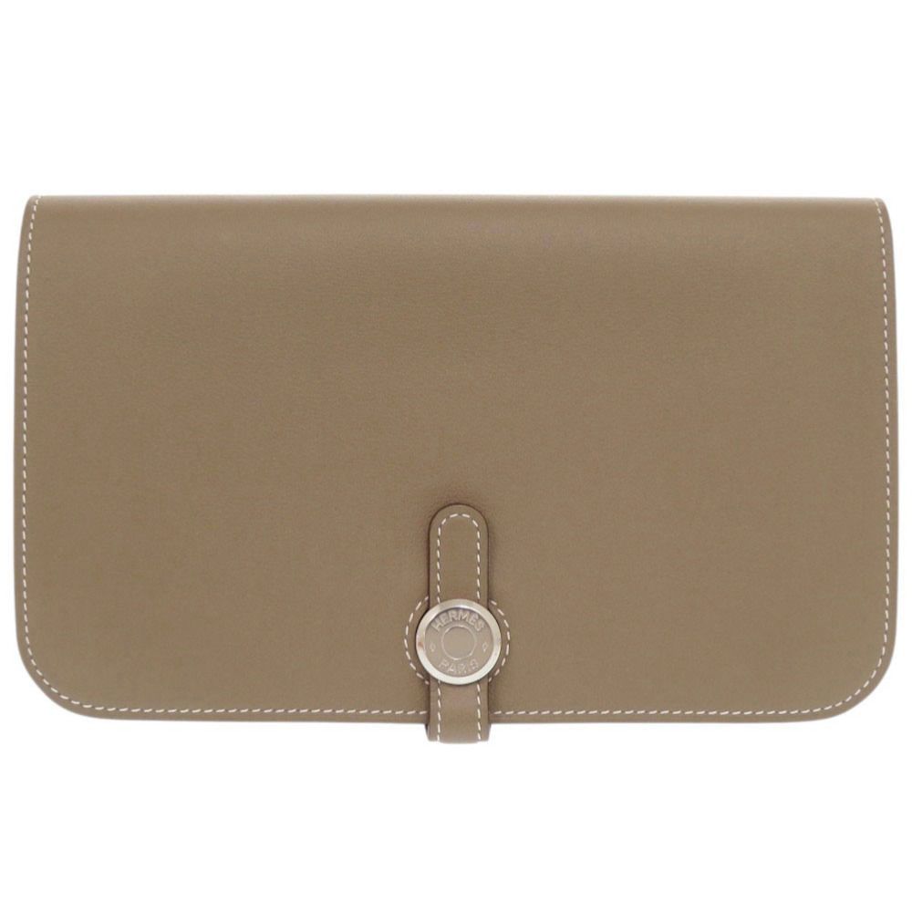 エルメス ドゴン デュオ GM ヴォースイフト エトゥープ シルバー金具 T刻印 2015年製 長財布 1522 HERMES