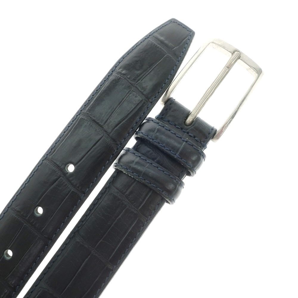 中古】フェリージ Felisi クロコダイル型押しレザー ベルト ブラック