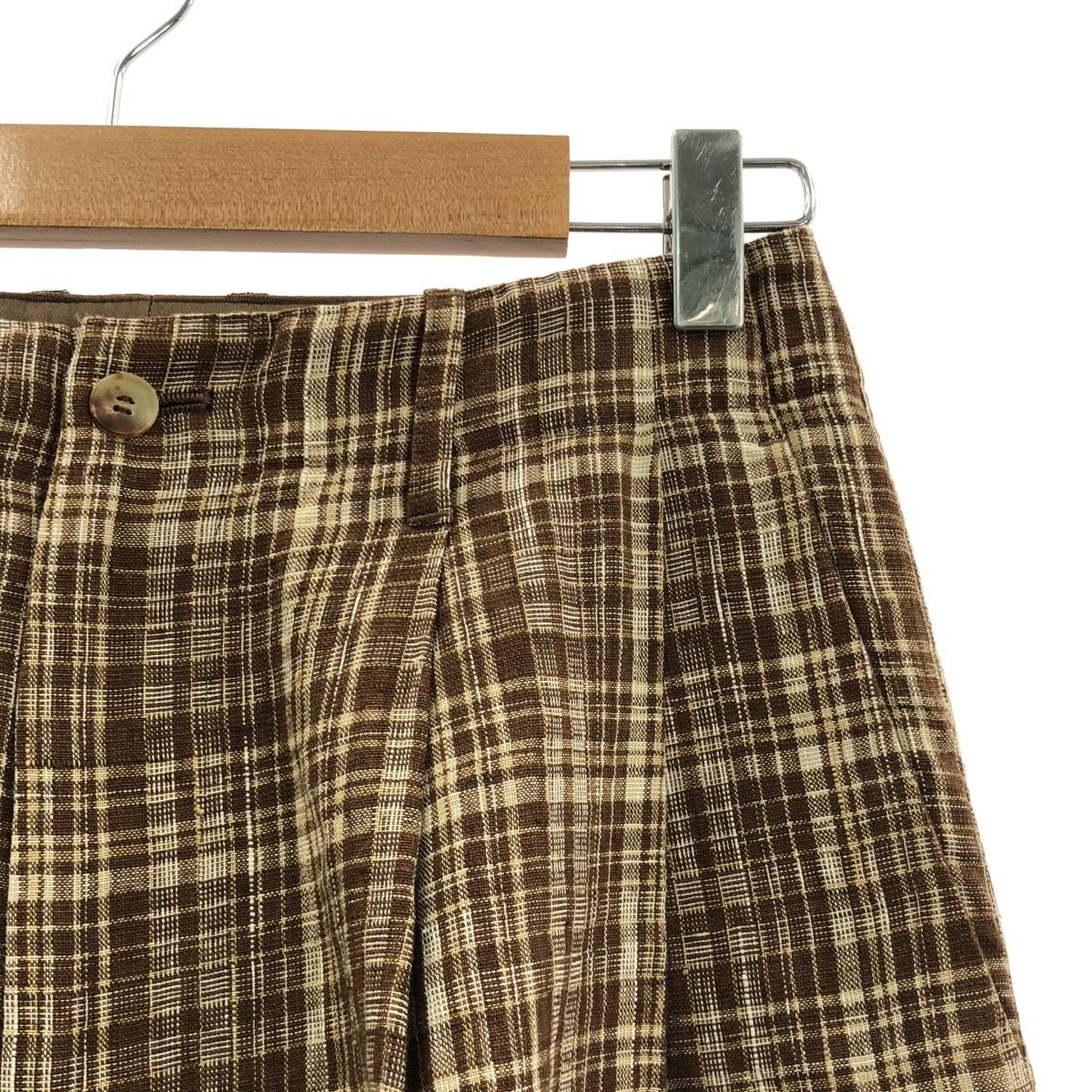 美品23SS AURALEE チェック リネン シルク スラックス 1005O△
