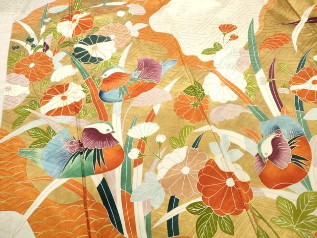 平和屋着物□豪華振袖 駒刺繍 鴛鴦花文 金彩 正絹 逸品 AAAZ5616ma