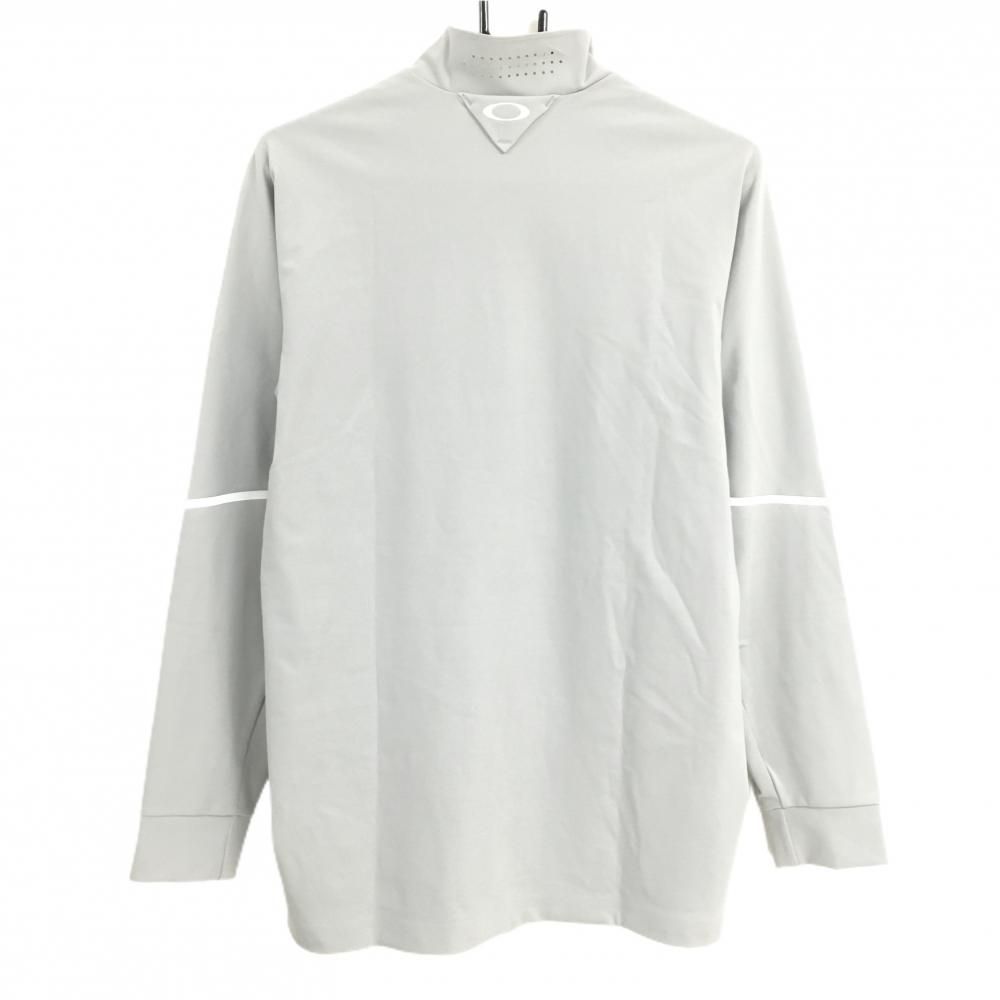 超美品】オークリー 長袖ハイネックシャツ ライトグレー×白 ハーフ