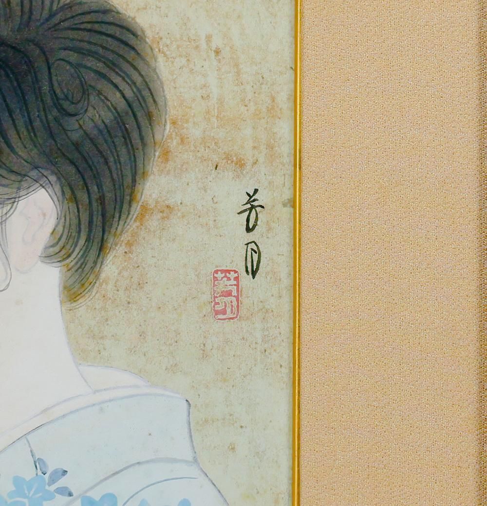 真作】【WISH】横尾芳月「白萩」日本画 6号 金泥仕様 共シール