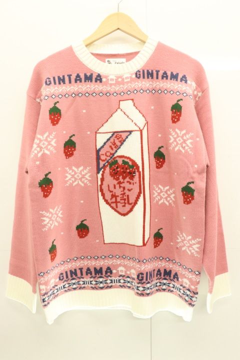 【中古】 palude メンズニット セーター -- 銀魂ダサセーター アグリーセーター palude -- ピンク 桃 無地