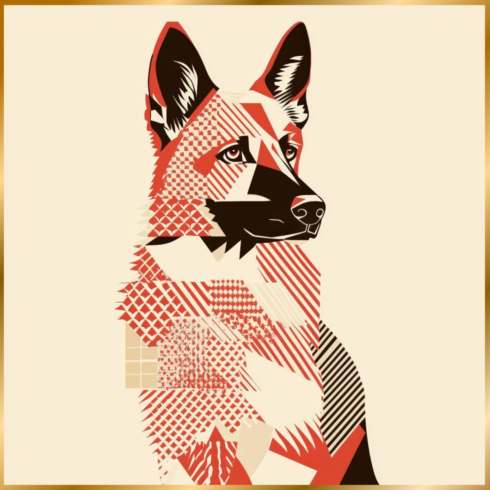 Red Passion - ジャーマンシェパード犬 No.2 ミニマリスト ミニマリズム シンプル インテリアアート ペットロス うちの子 記念日 アートポスター 犬の絵 犬のイラスト ギフト プレゼント