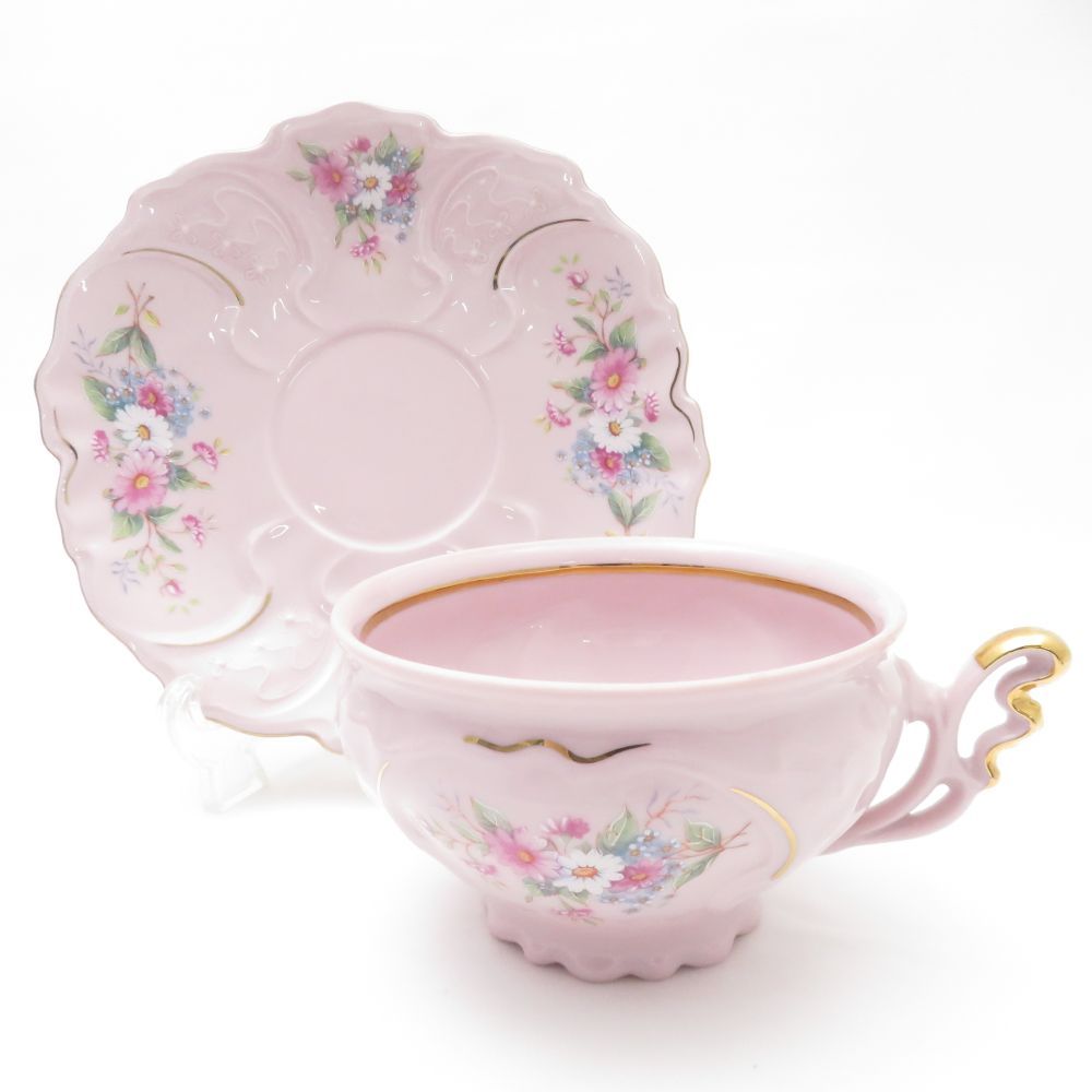美品 H&amp;C カップ＆ソーサー シュガーポット 3点 セット 花柄 ORIGINAL ROSA PORZELLAN SM4050X2 美品 H&C カップ＆ソーサー シュガーポット 3点 セット 花柄