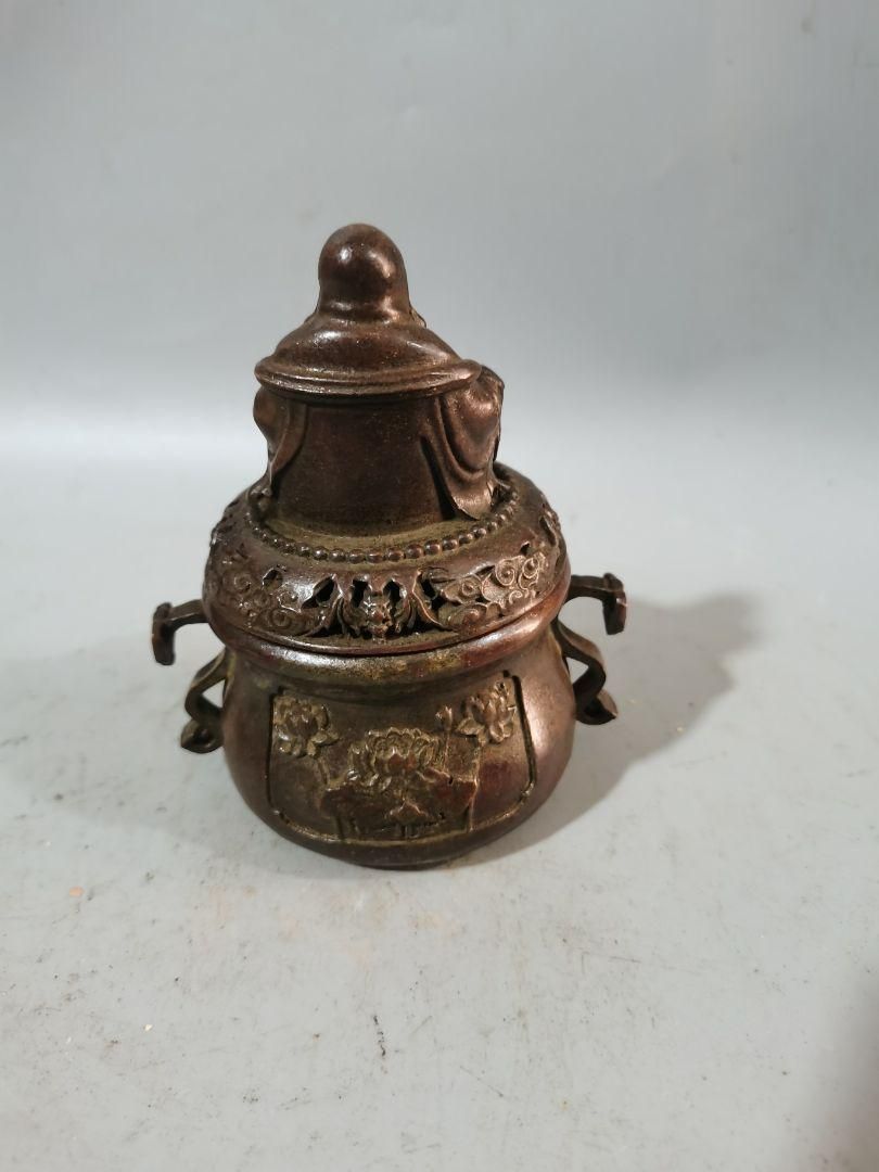 銅製 如意耳炉塔 弥勒仏両耳香炉 香道具 装飾品 工芸品 美術品