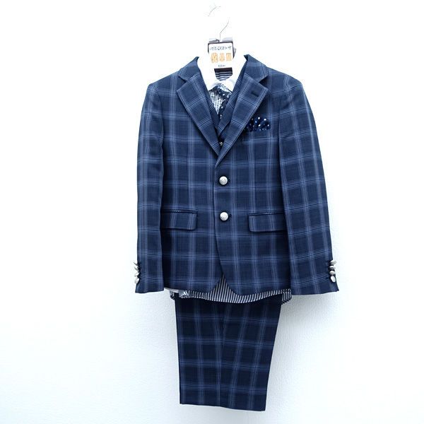 WANDER FACTORY /　ワンダーファクトリー フォーマルスーツ　チェック柄　ネイビー　130cm 【キッズ/きっず/KID/子供/こども/新生児】 子供用品【中古】 