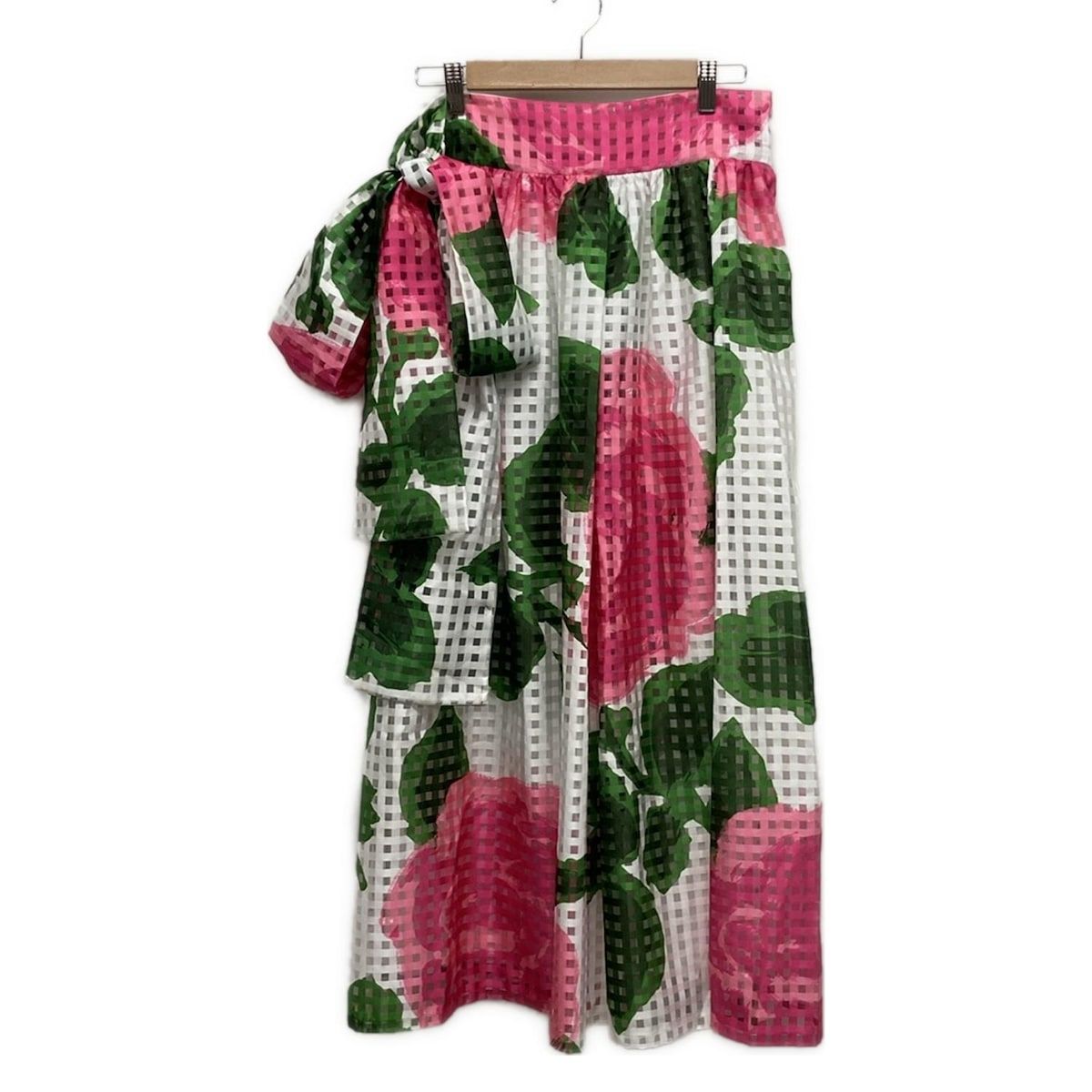 TORY BURCH トリーバーチ ロングスカート サイズ6 M レディース - 白×ピンク×グリーン マキシ丈 チェック柄 花柄