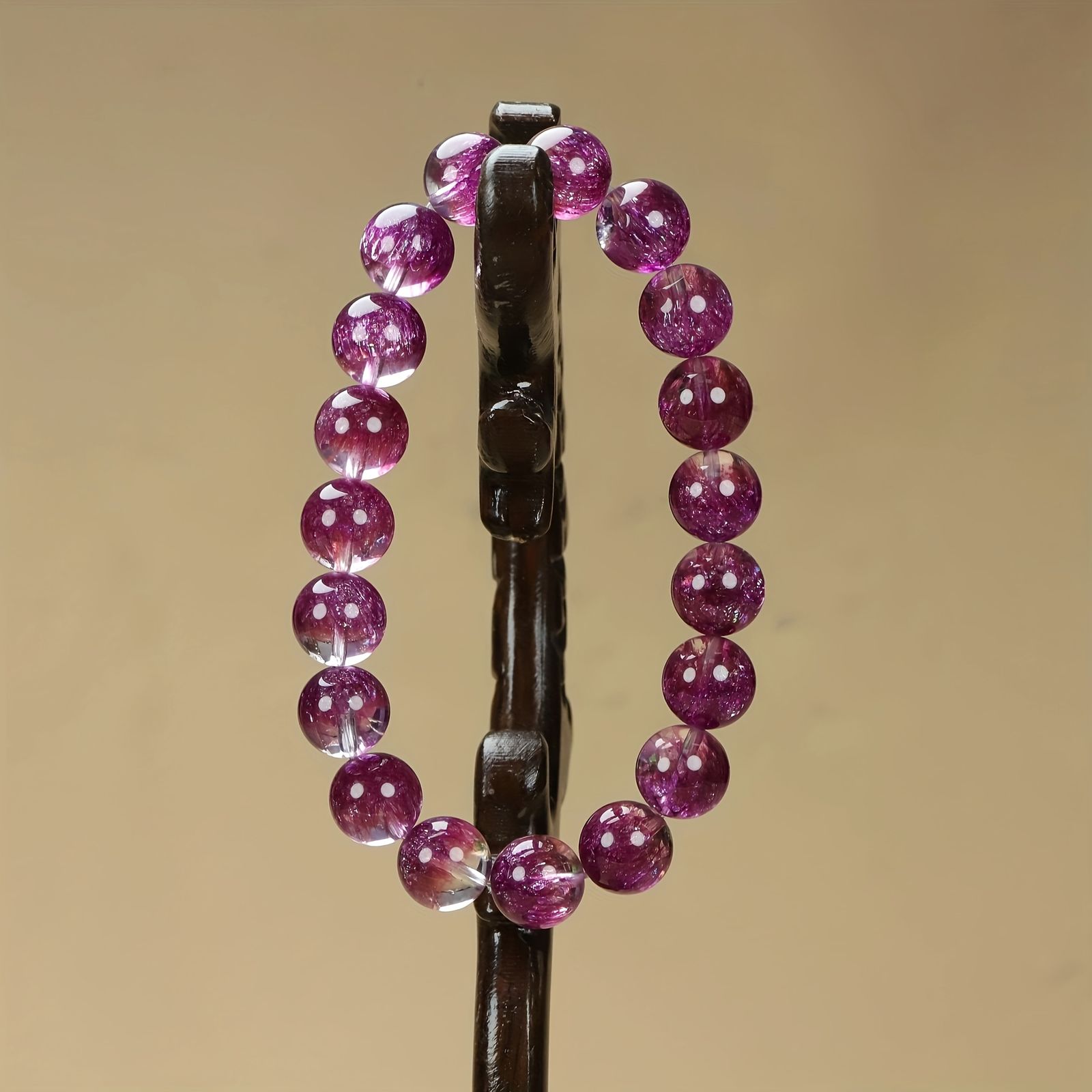 エレガントなデュアルトーンの花柄＆ストロベリークリスタルブレスレット - 彼女への完璧なギフト、天然石ビーズリストバンド、アイスクラック、学生用、ビーズチェーン