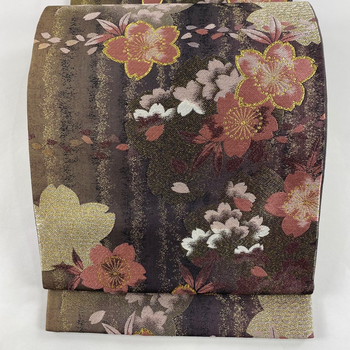 【売切値下げ】13y35★流水に桜 袋帯 六通 ラメ糸★美品 最終値下げ!!】13y35☆流水に桜 袋帯 六通 ラメ糸☆美品