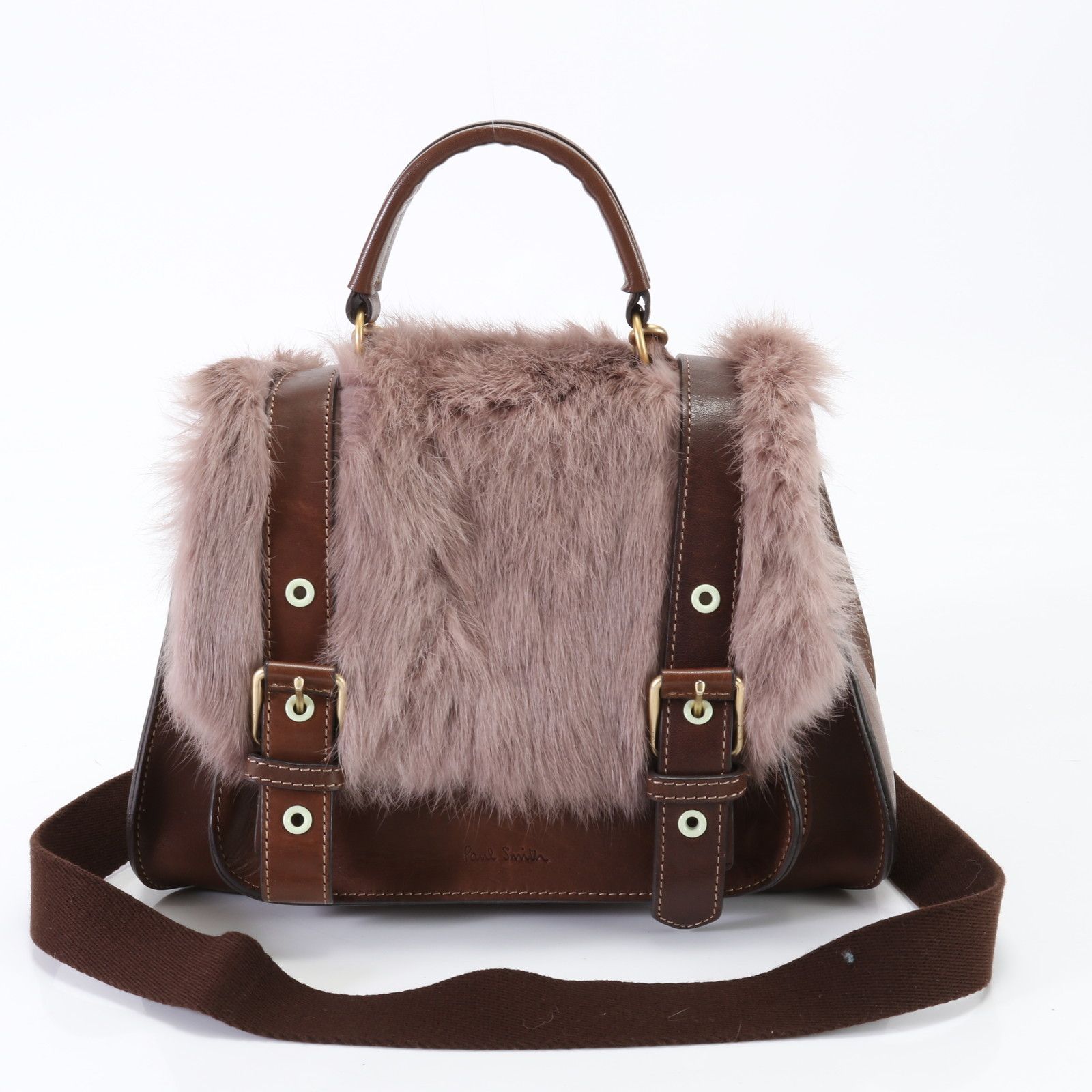美品 ポールスミス ラビットファー PWT601 レザー 2WAY ショルダー 