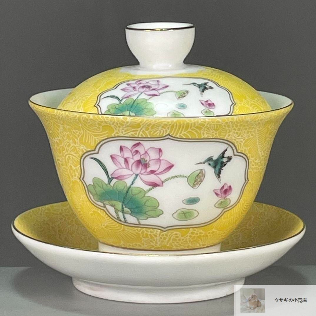 中国茶器 景徳鎮 琺瑯彩万花馬蹄三才蓋碗 茶杯 煎茶器 新品未使用 中国茶器 景徳鎮 琺瑯彩万花馬蹄三才蓋碗 茶杯 煎茶器 新品未