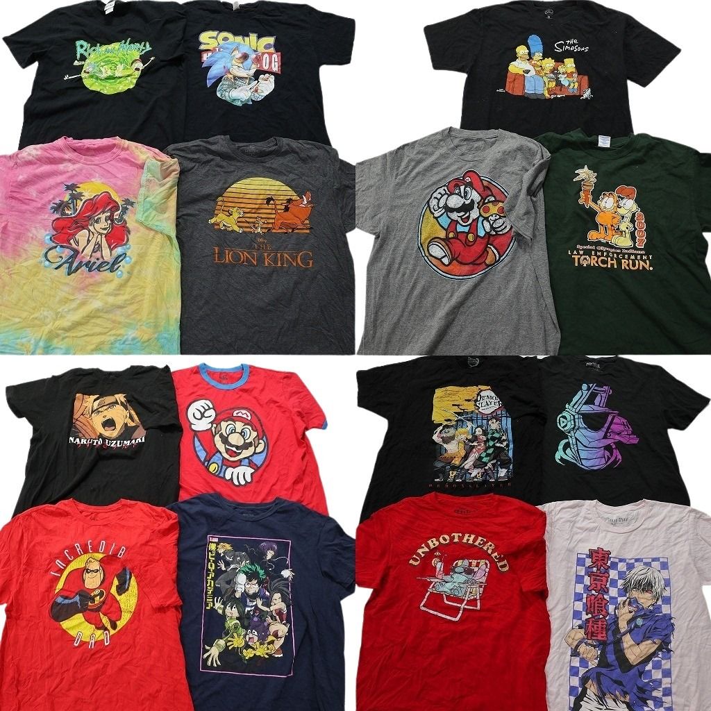 古着卸 キャラクター 半袖Tシャツ 15枚セット メンズ L シンプソンズ スーパーマリオ ライオンキング 古着 NA1399
