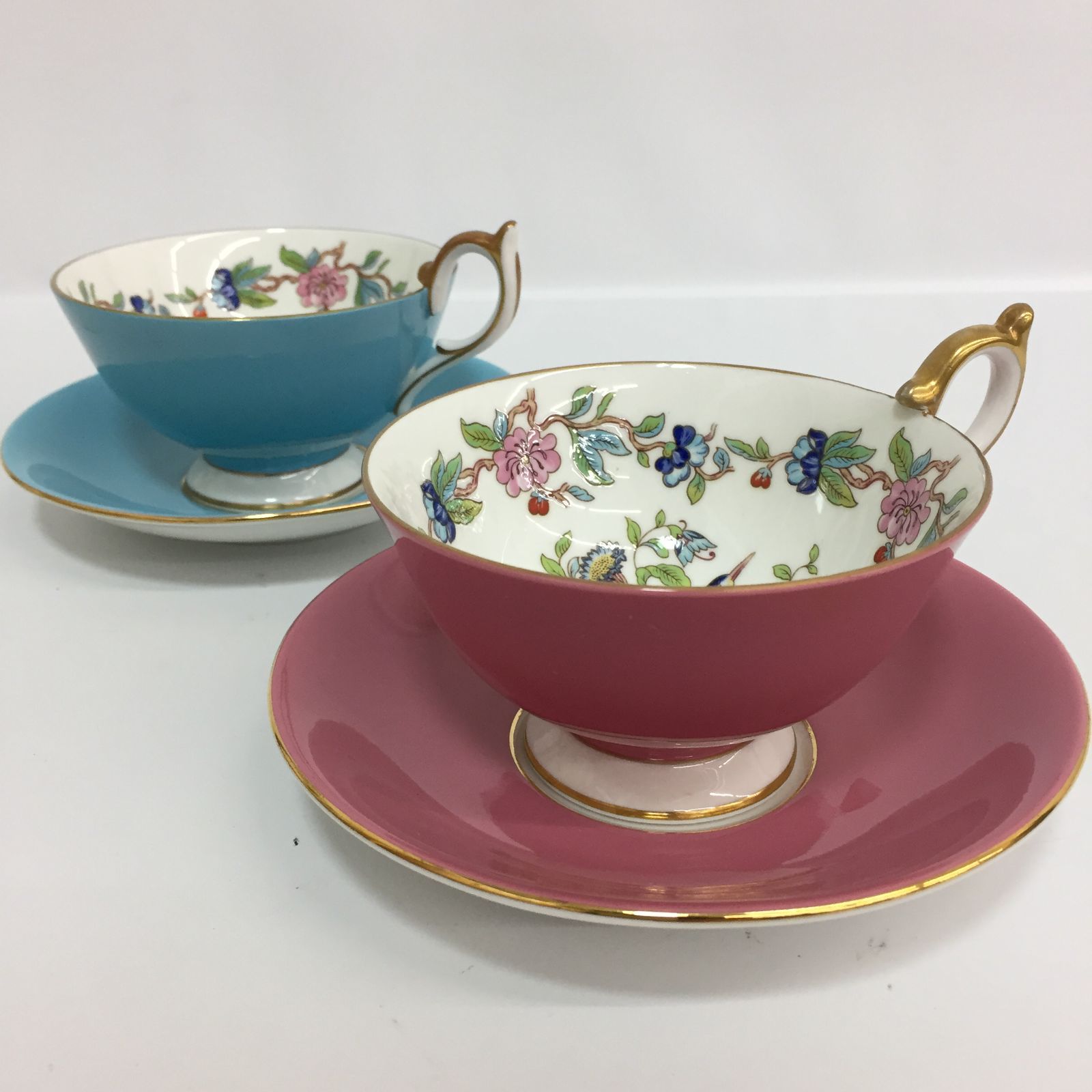AYNSLEY エインズレイ カップ＆ソーサー 2客セット 花柄 鳥 ティー 