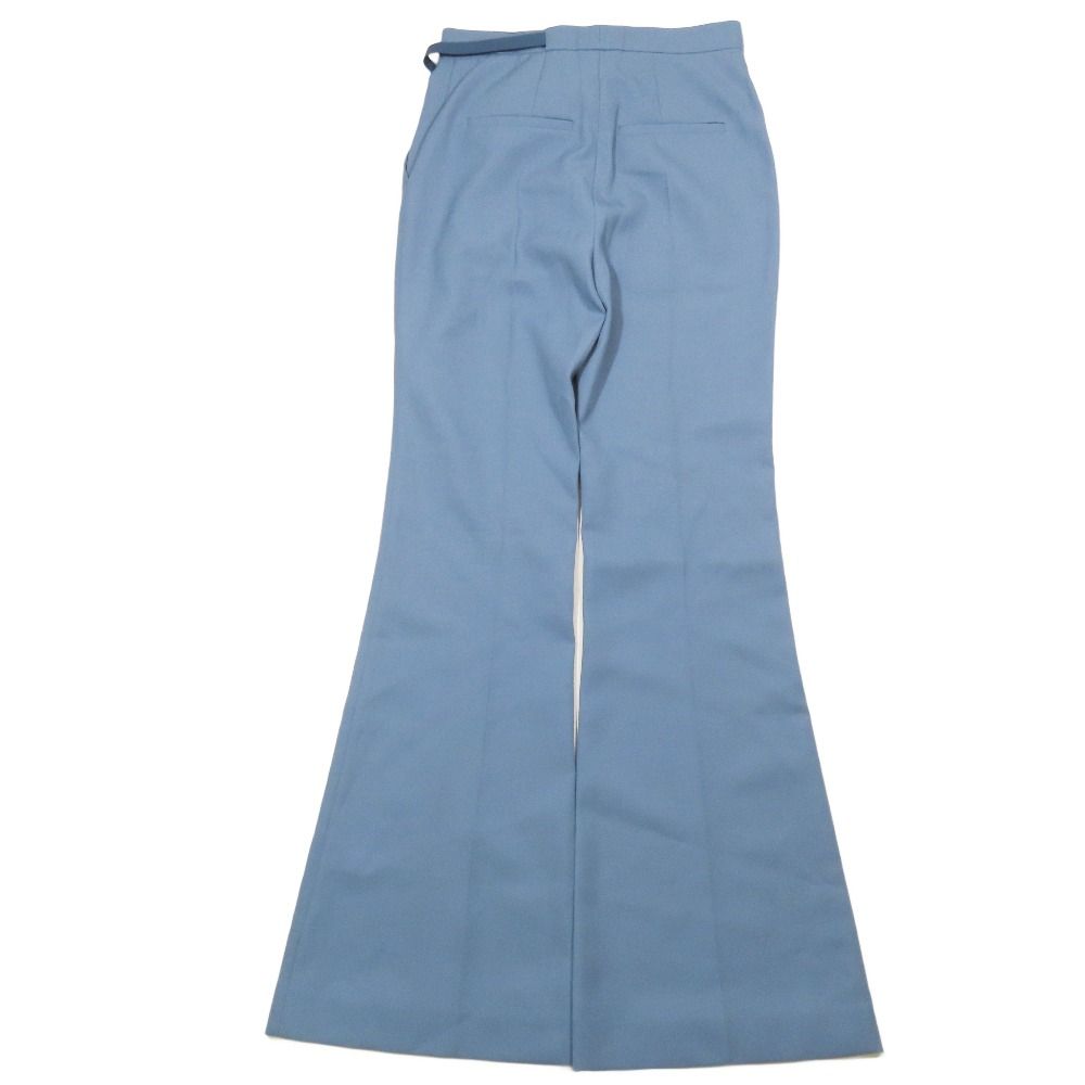製 FENDI フェンディ ワイドパンツ スラックス ブーツカット フ センタープレス ロゴベルト付 36 サックスブルー レディース 古着