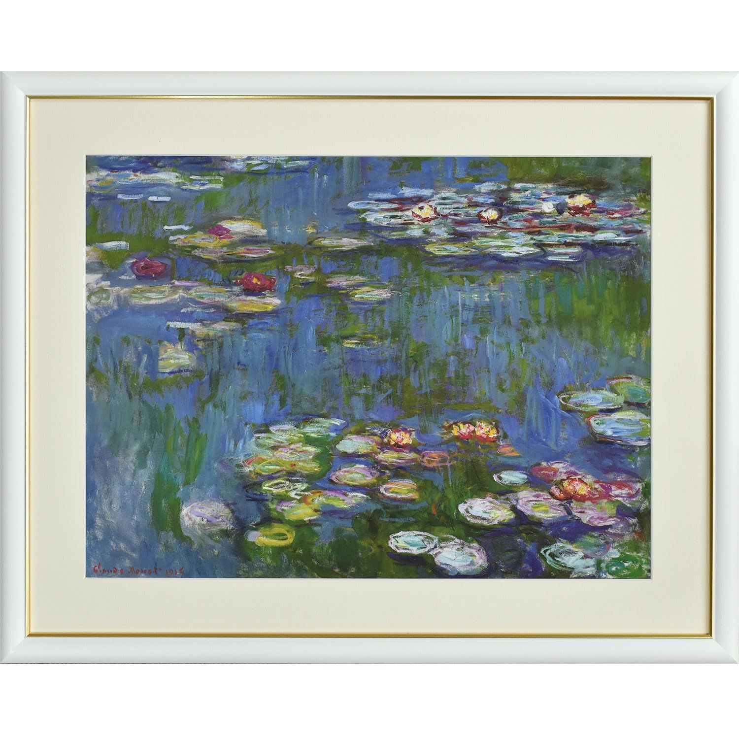 【新着商品】絵画 額絵 クロード・モネ 『睡蓮』 晴れの街ギャラリー 額入り ［紐、フック付］ 選べるサイズ (F6（額縁外寸52×42cm）)
