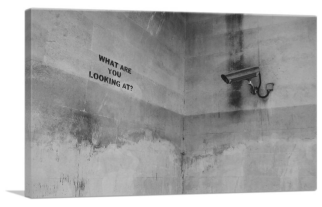 バンクシー アートパネル Mサイズ BANKSY Banksy「ホワット アー ユー ルッキング アット?/What Are You Looking At?」キャンバスジークレ 発送目安15～20営業日