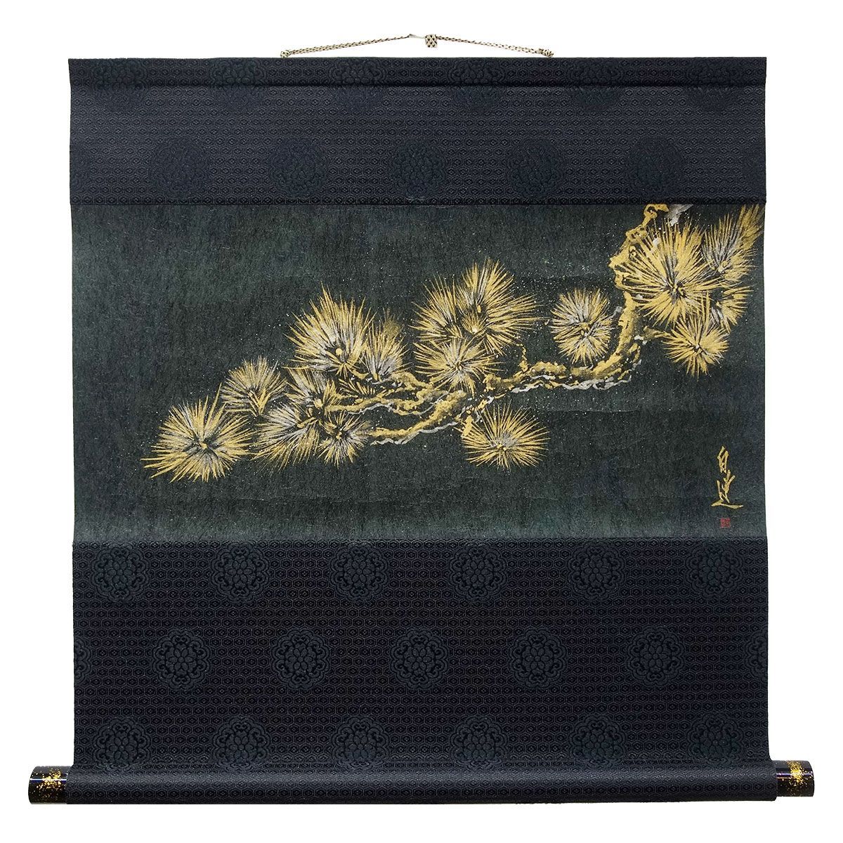 掛け軸 金松 絵師 白道 直筆作品 真筆 肉筆画 手描き 吉祥開運 丈の短い掛軸 日本画 軸装 紙箱収納 縁起物 慶祝画 新年のお飾りに 真作保証 YK071