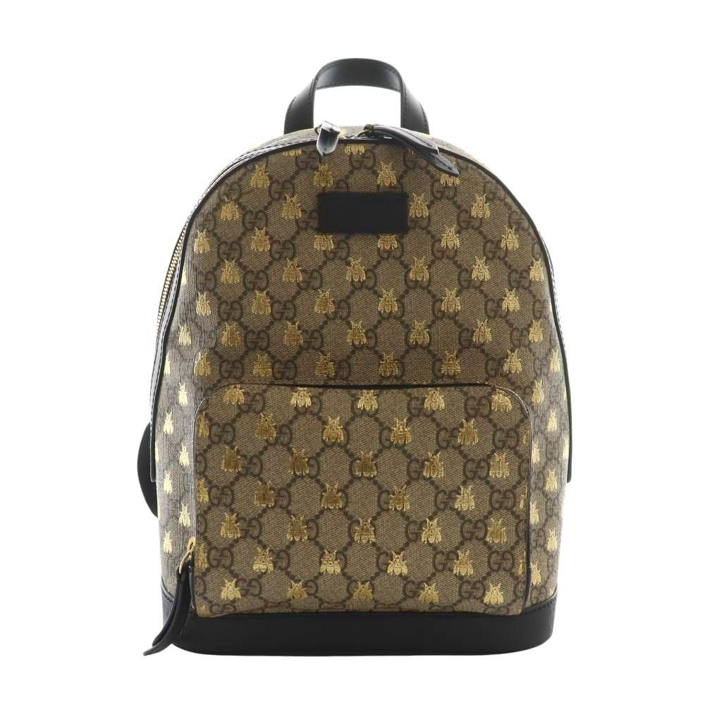 グッチ GUCCI GGスプリーム ビー リュックサック デイパック グレージュ 黒 ブラック 427042 |AQ OS OH