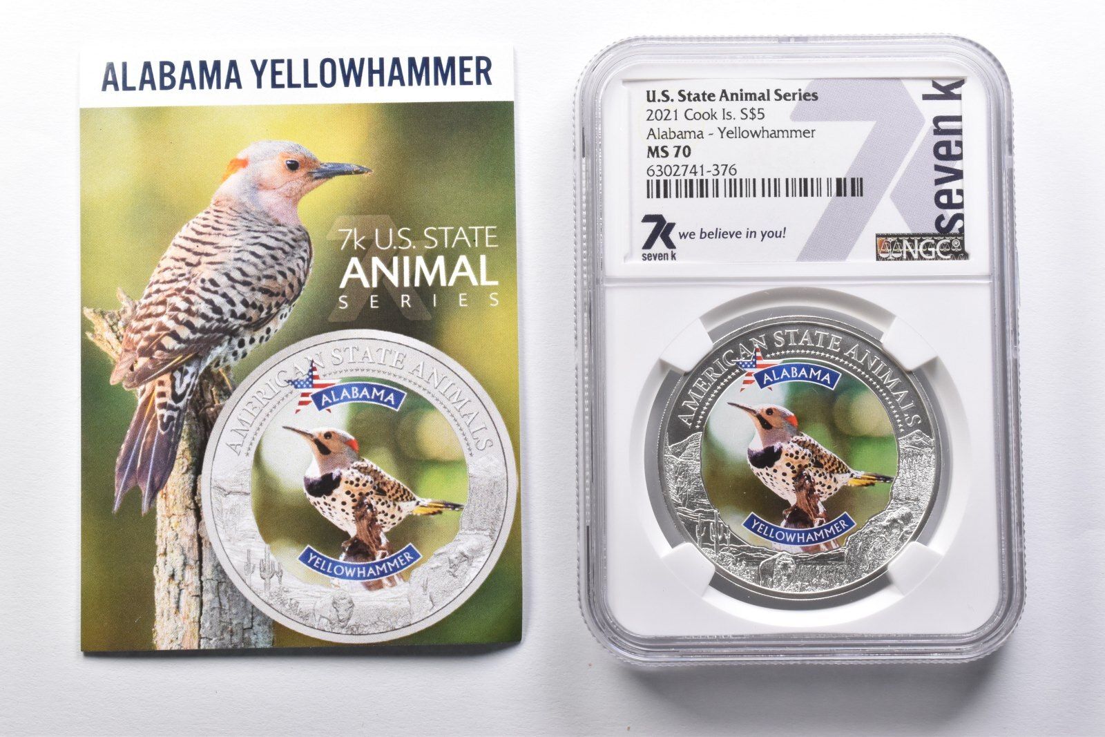 MS70 2021 クック諸島 5ドル シルバー アニマル アラバマ キバタチョウ NGC CoA