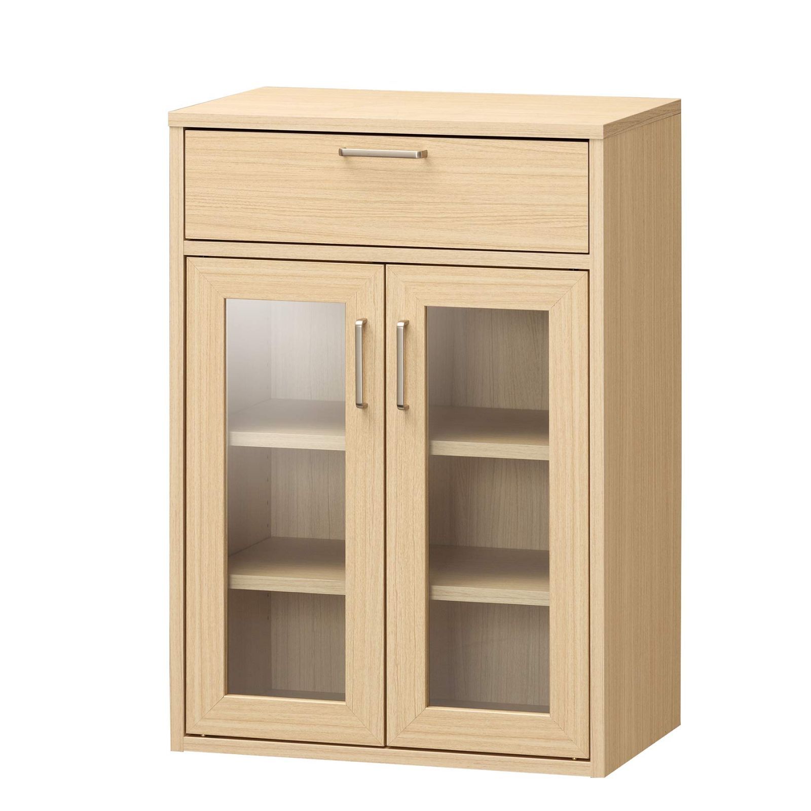 人気商品 フルニコ FUL-8055GHNA 幅56.6×奥行35.5×高さ80cm ベーシックデザイン ナチュラルブラウン木目柄 一人暮らしの部屋や狭いスペースにぴったりサイズ 同シリーズで組み合わせ自由自在 ガラスキャビネット キッチン収納 カップボード