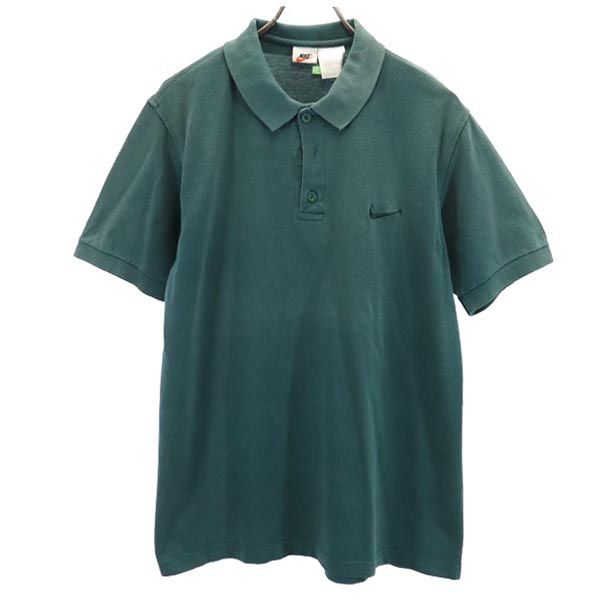 ナイキ 90s 00s 白タグ オールド 半袖 ポロシャツ M 緑 NIKE ロゴ刺繍 