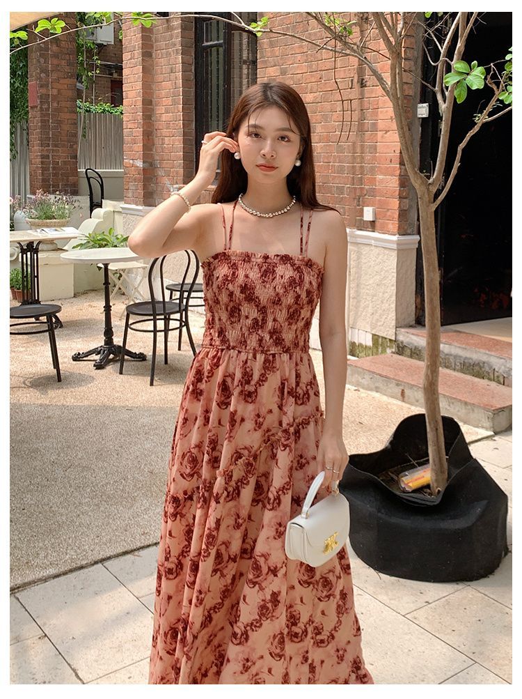スタイル ロマンチック キャミワンピ 花柄ワンピース シフォンスカート