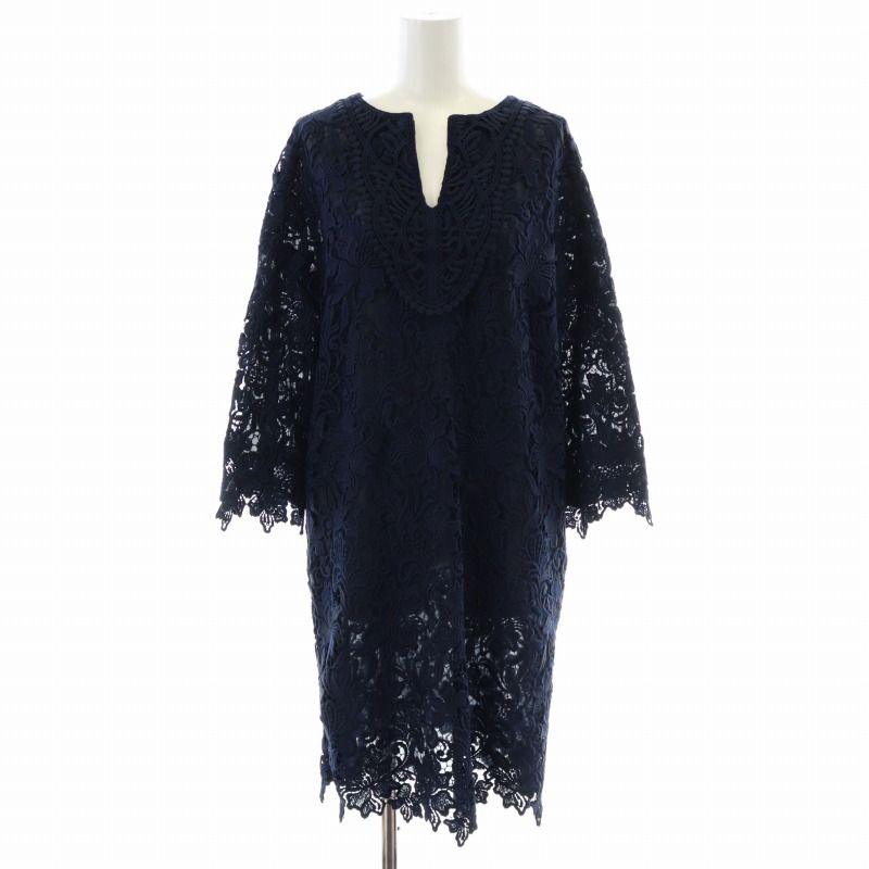 アドーア ADORE ワンピース ひざ丈 レース 花柄 刺繍 キーネック  