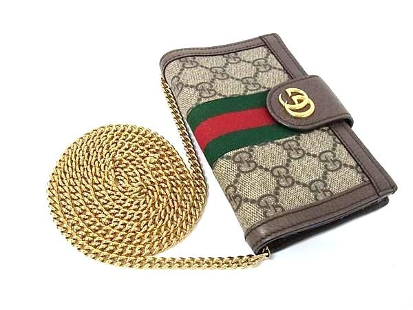 GUCCI グッチ オフィディア GGスプリーム iPhone X Xs対応 PVC×レザー スマホケース スマホショルダー ブラウン系 FL5020