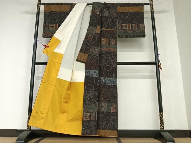 平和屋着物●小千谷紬　百柄　正絹　逸品　AAAZ7295zg 平和屋着物○小千谷紬 百柄 正絹 逸品 AAAZ7295zg