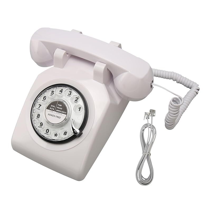 ロータリーダイヤル電話 アンティークヴィンテージ固定電話 機械式リンガー 留守番電話 発信者ID付き 家の装飾 オフィス デスク用 白 1